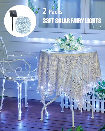 Minetom Solar String Lights, 2 Packs Total 66Ft 200 LED Solar Fairy Lights, Waterproof Solar Lights for Outside Patio Yard Tree Wedding Christmas, Pure White - color: Pure White, size: 2 Packs