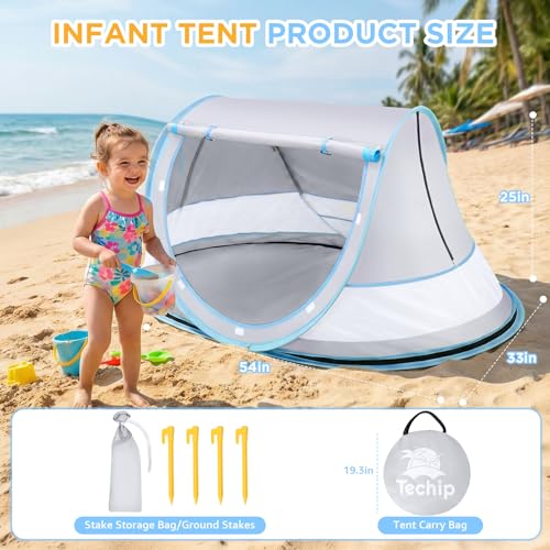 Baby Beach Tent, Pop Up Beach Tent Sun Shade for Beach, UPF 50+ UV Protection Sun Shelters for Infants with Carry Bag for Outdoor Travel, Camping(Gray) - color: Gray