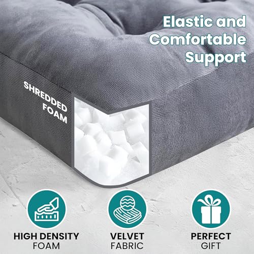 NEST & LOOM Floor Cushions - Floor Chair Pillow, Meditation Cushion, Square Large Floor Pillow, Solid Thick Tufted Floor Pillow - Grey - 21.65" x 21.65" - color: Grey