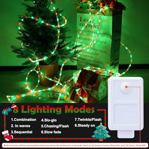200ft LED Rope Lights Outdoor, 1440 LED Connectable and Flexible Tube Lights with 8 Modes, Waterproof LED Rope Lighting for Garden Patio Pool Bedroom PartyIndoor Outdoor Christmas Decor (Red & Green) - color: Red & Green, size: 200ft
