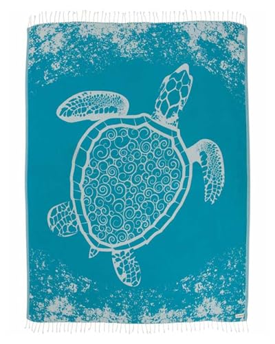 Sand Cloud Extra Large Turkish Beach Towel - Free 100% Organic Cotton Yarn Quick Dry for Beach, Picnic, Blanket or Bath As Seen on Shark Tank Marine Life (Crush Turtle Teal) - color: Crush Turtle Teal, size: X-Large