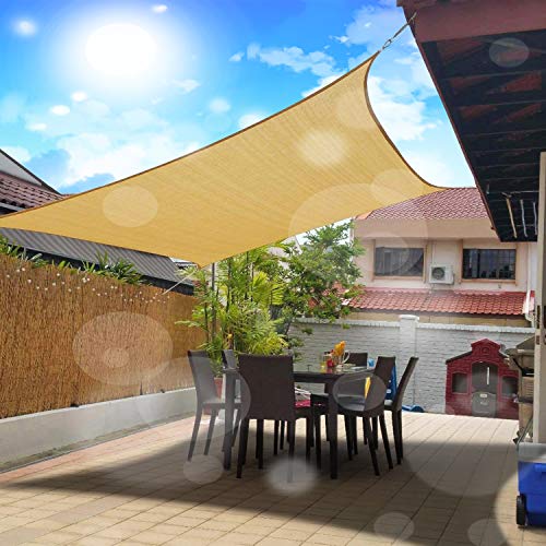 FLY HAWK Rectangle Patio Sun Shade Sail Canopy, 10' x 12' Patio Sunshade Cover Canopy - Durable Fabric Cloth for Outdoor Garden Yard Pond Pergola Sandbox Deck Courtyard - Sand Color - color: Sand, size: 10' x 12'