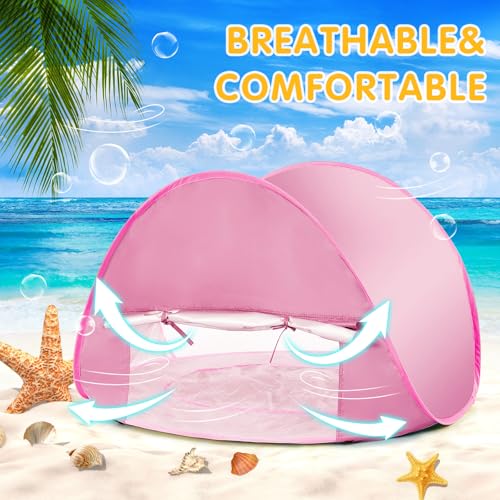 Baby Beach Tent with Pool, Pop Up Sun Shelter UPF 50+ UV Protection for Infant Toddlers, Portable Shade Tent with Carry Bag for Beach Outdoor Travel - color: Pink