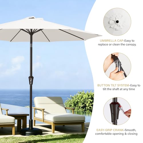 MEWAY 9ft Patio Umbrella Outdoor Table Umbrellas with Push Button Tilt and Crank, Market Umbrella 8 Sturdy Ribs for Deck, Garden, Pool and Backyard, Creamy-white - color: Creamy-white, size: 9ft