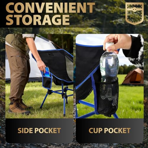 Ultralight Camping Chair, Heavy Duty Portable Folding Chair with 400lbs Capacity, Compact Backpacking Hiking Chair with Anti-Sinking Feet for Camping, Beach, Travel & Festivals
