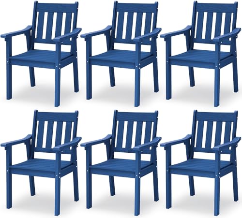 YEFU Patio Dining Chairs Set of 6: All Weather Outdoor Dining Chairs with Wide Curved Seat and Backrest - Outdoor Furniture Plastic for Outside Backyard/Garden/Porch/Deck 350lbs Capacity Blue - color: Blue, size: 6 Chairs