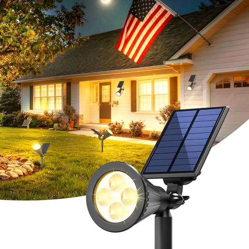 Solar Lights Outdoor Waterproof IP65,3000K Super Bright LED,2 Lighting Modes, Solar Powered Yard Garden Solar Spot Lights for Flag Landscape Auto On/Off-1 Pack - color: Warm White, size: 1 Pack