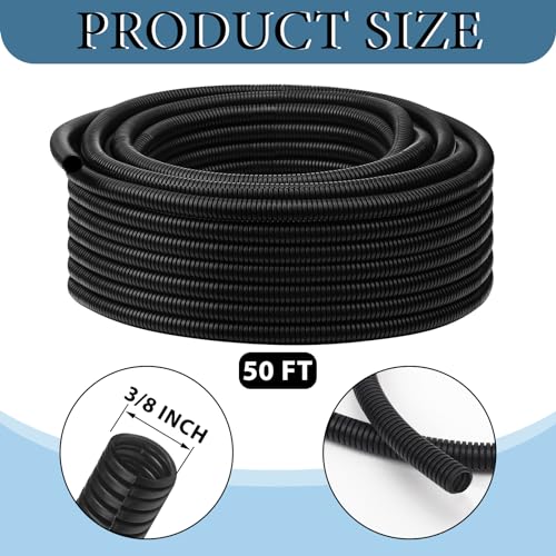 Kanayu Split Wire Loom Tubing Flame Retardant Wire Covering High Temperature Cable Sleeves Split Protector Cable Conduit for Industrial Electrical Automotive Marine(3/8''-50 ft,Black) - color: Black, size: 3/8''-50 Ft