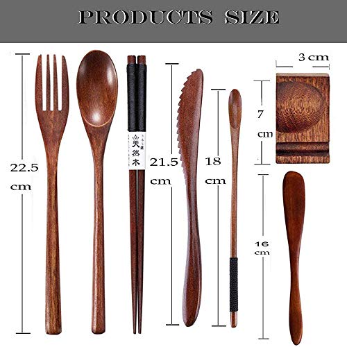 Reusable Wooden Utensils for Eating 8 Pcs Travel Wooden Spoons Forks Chopsticks Cutlery Set with Case Lunch Utensils Silverware Set for Lunch Portable Wood Flatware Set for Eating - color: 2 Sets of Knives, Spoons, Chopsticks and Forks