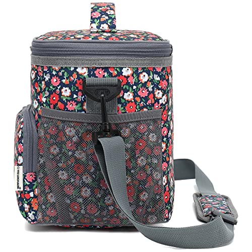 GYEUKHAM Insulated Reusable Lunch Bag Adult Large Lunch Box for Women and Men with Adjustable Shoulder Strap,Front Zipper Pocket and Dual Large Mesh Side Pockets,Floral - color: Floral
