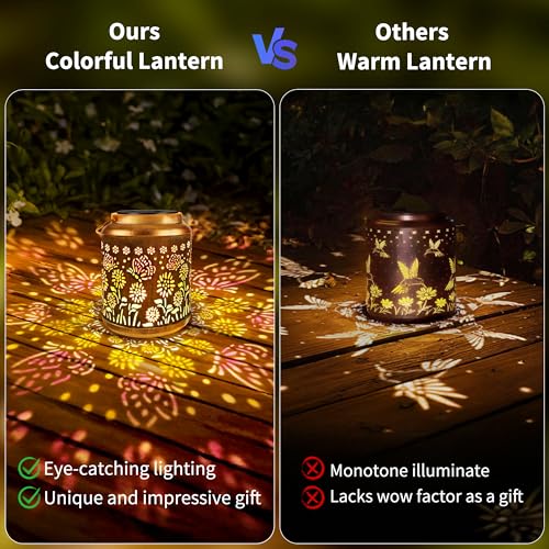 Brizled Butterfly Solar Lantern Lights with Colorful Projection, Christmas Birthday Gifts for Women Mom Grandma, Multicolor Hanging Lights Outdoor Waterproof, Solar Lantern Lights for Garden Patio - size: 2 Pack, style: Butterfly-C