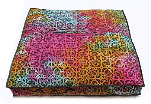 Large Hippie Mandala Round Floor Pillow Cover Ottoman Pouf Cover Daybed Cotton Cushion Cover with Heavy Duty Zipper Seating Ottoman Poufs Dog-Pets Bed (MUlti Elephant Flower, 35" Square) - color: Multi Elephant Flower, size: 35" x 35" (Pack of 1)
