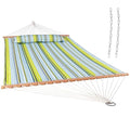 Sunnydaze Quilted Double Hammock for Outside with Spreader Bars and Pillow - 450 lb Capacity, 74x55 Inch Bed, UV Resistant, Quick Dry - Chains Included, Stand Sold Separately - Blue & Green - color: Blue and Green