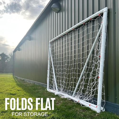 QUICKPLAY Q-Fold Soccer Goal | 30-Second Folding Design for Easy Setup | Portable & Weatherproof uPVC Soccer Goal for Backyard | Durable Post for Adults & Kids - style: 8 x 5'