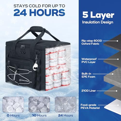 Maelstrom Soft Sided Cooler Bag, 30/40 Can Collapsible Insulated Ice Chest, Large Leakproof Portable Storage for Camping, Travel, Kayaking & Beach - color: 1.Black, size: 30 Can