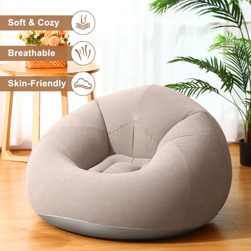 Realspring 6 9 12 Pcs Inflatable Bean Bag Chairs for Adults with Electric Air Pump, Blow up Couch Folding Portable Inflatable Couch Lazy Sofa for Outdoor Movie Night Camping(Coffee,12 Pcs) - color: Coffee
