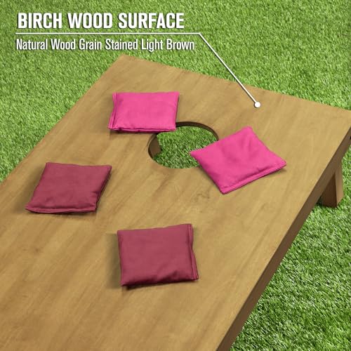 GoSports 4 ft x 2 ft Regulation Size Wooden Cornhole Boards Set with Light Brown Finish - Includes Carrying Case and Bean Bags - color: Burgundy & Pink, size: 4 ft x 2 ft