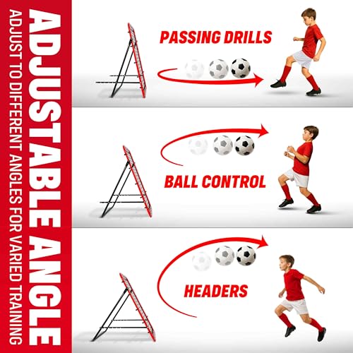 Soccer Rebounder Rebound Net, Kick-Back 3X3FT | Football Training Gifts, Aids & Equipment for Kids Teens & All Ages, Portable, 6 Adjustable Angles