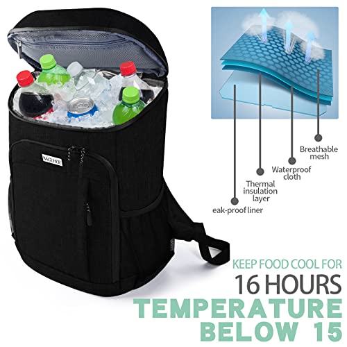 BAGLHER Lightweight Insulated Cooler Backpack - 30 Cans, Leak-Proof for Lunch, Picnic, Hiking, Camping Trips - color: black-plus