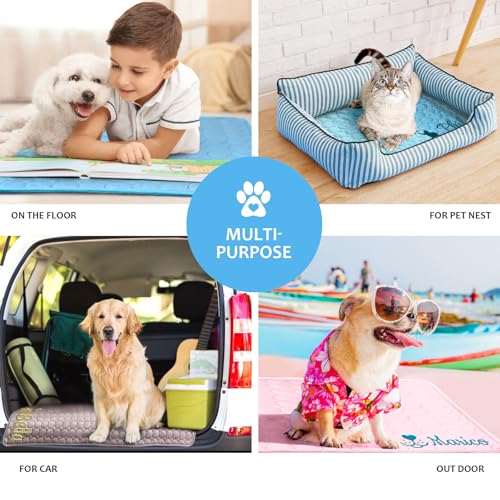 NIBESSER Personalized Dog Cooling Pad for Dog Cats Kennel Ice Silk Portable & Washable Summer Pet Self Custom Cooling Bed Blanket Crate Sleep Mat, Grey - color: Grey