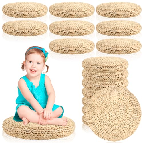 Barydat 8 Pcs Floor Cushions Round Large Pillow Seating Meditation Floor Pillow Boho Natural Woven Seat Cushion Japanese Tatami Cushion for Yoga Room Balcony Chair Pad, 15.75 Inch