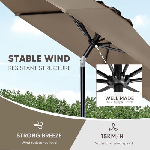 Tempera Patio Market Outdoor Table Umbrella with Push Button Tilt and Crank, Large Sun Umbrella with Sturdy Pole & Fade Resistant Canopy, Easy to Set - color: Taupe, size: 7.5 FT