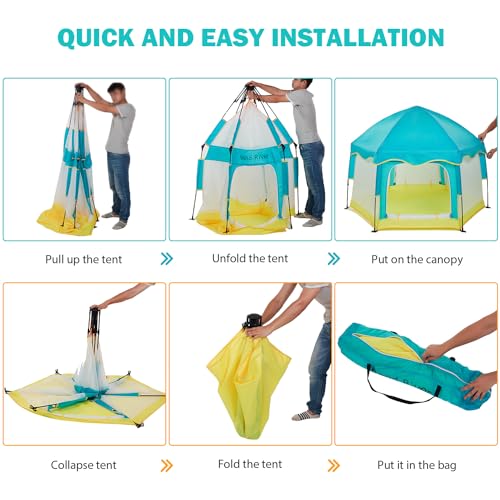 Bend River Baby Playpen with Canopy, Portable Baby Beach Tent, Toddler Play Yard Indoor and Outdoor, Foldable Mosquito Net for Infant - Green - color: Green