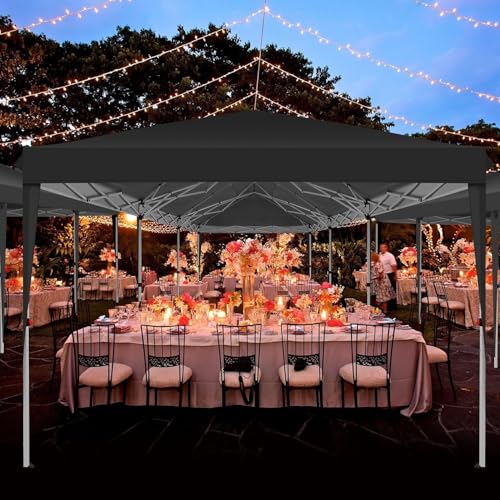 COBIZI 10x30 Canopy Party Tent with 8 Walls 10x30 Pop Up Canopy for Parties Waterproof UPF 50+ Outdoor Commercial Event Tent for Party Backyard Gazebo Canopy with Sidewalls & Sandbags(Black,10x30ft - color: Black, size: 10x30FT with 8 sidewalls