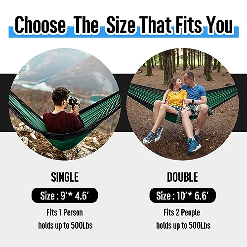 Grassman Camping Hammock Double & Single Portable Hammock with Tree Straps, Lightweight Nylon Parachute Hammocks Camping Accessories Gear for Indoor Outdoor Backpacking, Travel, Hiking, Beach - color: Black & Sapphire, size: One Person
