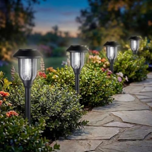 Solar Lights Outdoor 8 Pack, Cool White Solar Pathway Lights, Auto On/Off,Waterproof Solar Powered LED Landscape Lighting for Path Walkway Driveway Yard Garden Patio - color: 6000K Cool White