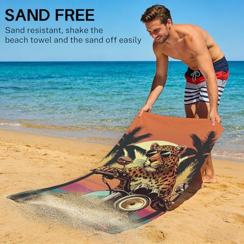 Microfiber Leopard Towels, Funny Leopard Riding Motorcycle Beach Towels for Kids Adults, Quick Dry Sand-Free Motocross Cheetah Print Bath Towels for Bathroom Swimming, Oversized 32x52 - color: Leopard