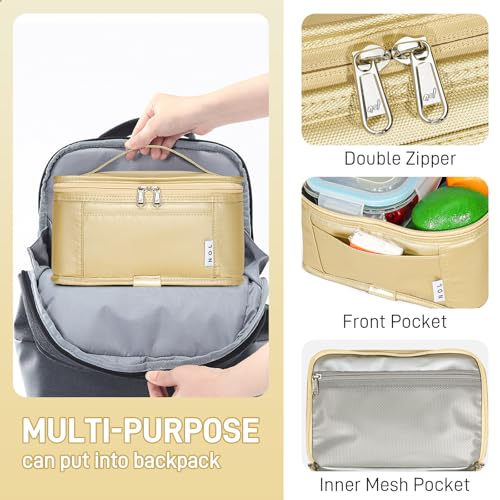 NOL Natural Organic Lifestyle Small Lunch Bag Mini Lunch Box Insulated Lunch Bag for Men/Women Leakproof Cooler Tote Bag Lightweight Nylon Waterproof Lunch Box For Work,Gold - color: Gold, size: Medium(5 Liters)