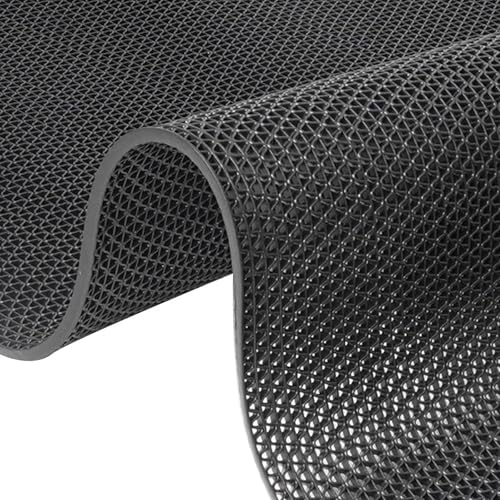 Drainage Non Slip Mats 3'x10' Heavy Duty Commercial Floor Mat Mesh Hollow Door Mat Roll for Swimming Pool Bathroom Kitchen Garage Indoor Outdoor Wet Area (Black, 0.9×3M/3×10FT) - color: Black, size: 35.4" x 118"
