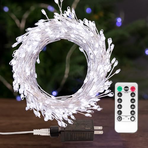 Fairy Lights Plug in, 20 Feet 200LED Cool White Silver Wire Firecracker Firefly Lights with Remote, Waterproof Copper Wire Lights for Bedroom Wreath Window Wedding Christmas Tree Decoration - color: Cool White, size: 20FT