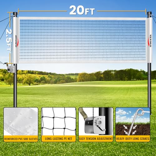 Backyard Badminton Set: Portable Outdoor Net with 4 Performance Rackets, 3 Shuttlecocks & Boundary Line - Complete Heavy-Duty Set for Family Lawn, Grass & Beach Games - color: White
