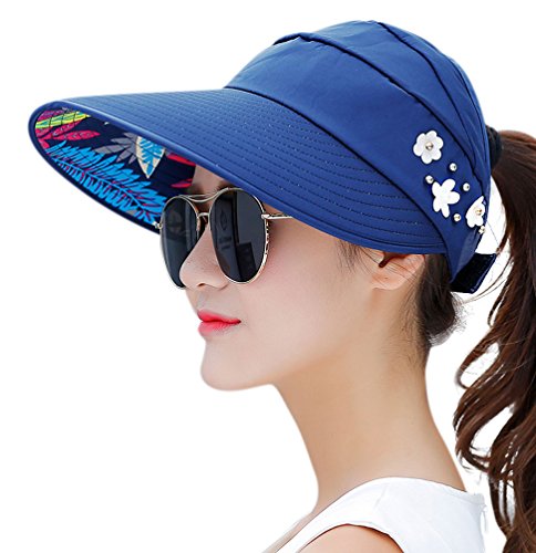 Sun Hats for Women Wide Brim Sun Hat UV Protection Caps Floppy Beach Packable Visor - color: Navy