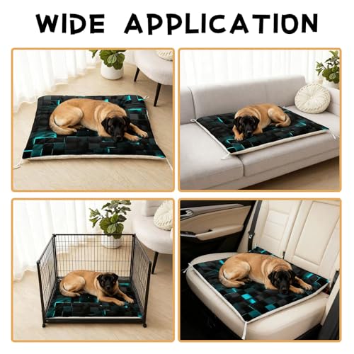 Nttopship Dog Cat Bed Mat Ultra Soft Fluffy Pet Bed Washable Fashion Dog Crate Beds Comfy Comfy Pet Sleeping Pad Suitable for Pet Raised Bed(30"x26",Turquoise Black) - color: Turquoise Black, size: Medium