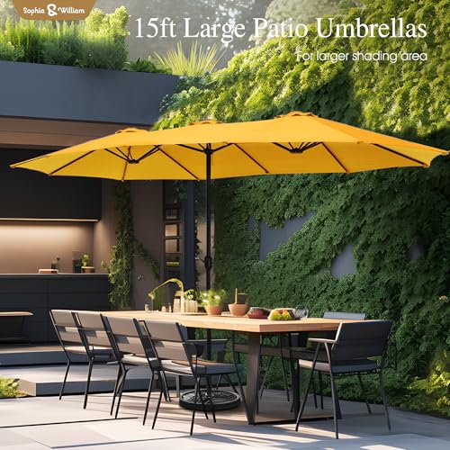Sophia & William 15 ft Extra Large Patio Umbrella with Base Included, Rectangular Outdoor Umbrella Heavy Duty, Market Umbrella Double-sided Fade Resistant for Pool Garden Backyard, Golden yellow - color: Golden yellow