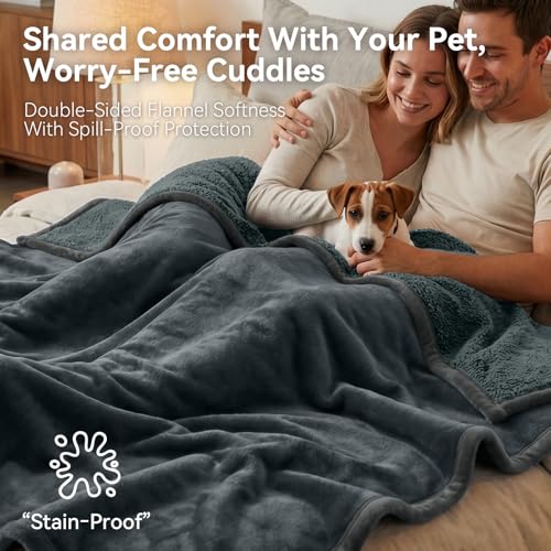 Waterproof Blanket for Bed - Blanket with Waterproof & Stain Proof, Splash Resistant, Machine-Washable Flannel is Soft and Comfortable, Suitable for Sofa (82"x82", Silver Gray/Dark Gray) - color: Gray/Dark Gray, size: 82''x82''
