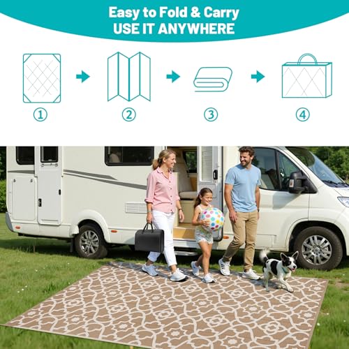 HEBE Outdoor Rug Waterproof 6x9, Plastic Straw Rug Camping Rug, Reversible Outdoor Patio Rugs RV Mat Clearance, Indoor Outside Floor Carpet for Porch,Deck,Camper,Balcony,Backyard - color: Beige, size: 6' x 9' (Rectangular)