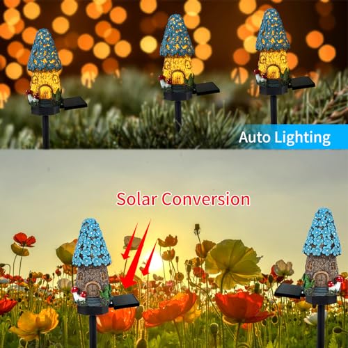 Mushroom Solar Lights Outdoor, Waterproof Fairy Houses Mushroom Garden Decor Decorative Solar Powered Garden Stake Lights for Outside Lawn Walkway Patio Yard (Blue) - color: Blue