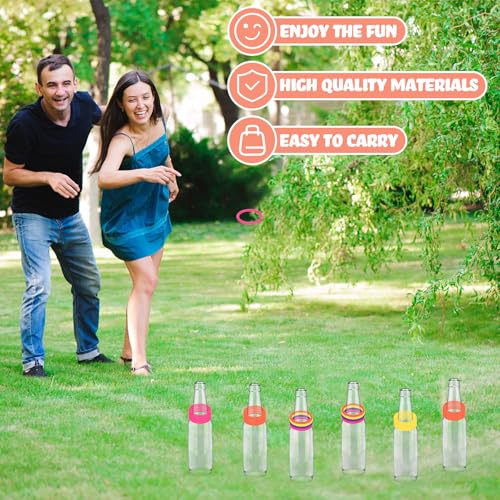 30 Pcs Ring Toss Game Carnival Game Set Include 24 Plastic Throw Rings and 6 Glass Bottles for All Occasions and Events, Summer Backyard Fun, Beach, Carnival Party Favor - color: Multicolor, size: 1.57"