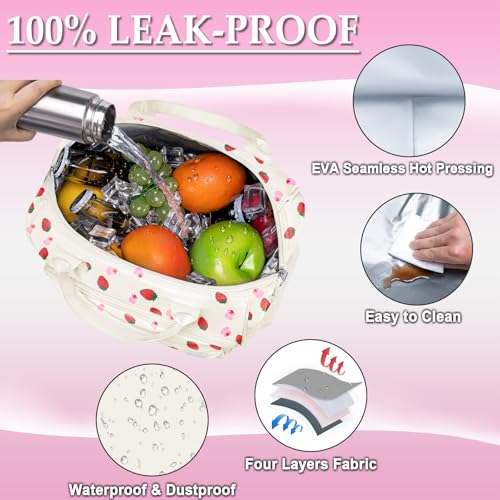 TuErCao Strawberry Cake Lunch Box for Women, Adult Insulated Lunch Bag for Work for Teacher Nurse Mom, Ladies Lunch Tote Bag, Loncheras para Mujer de Trabajo - color: A21: Strawberry Cake, size: Large