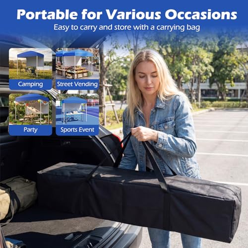 Tangkula 6x4 Ft Pop Up Canopy, UPF 50+ Instant Setup Canopy Tent with Sidewall, 4 Stakes, Portable Outdoor Canopy with Carrying Bag for Camp, Beach, Patio (Blue) - color: Blue