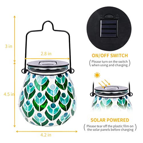Afirst Mosaic Solar Lanterns Outdoor - Glass Hanging Solar Lights Hollow Out Waterproof Table Lamp Outdoor Decorative for Garden, Patio, Holiday Party Outdoor Decoration - style: Peacock