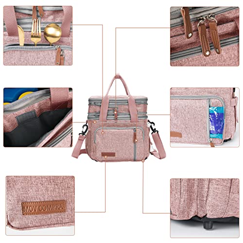 MOV COMPRA Lunch Bag for Women Men, Expandable Large Adult Insulated Lunch Box for Work, Leakproof Double Deck Lunch Box Cooler Tote Bag with Removable Shoulder Strap (PINK) - color: Pink
