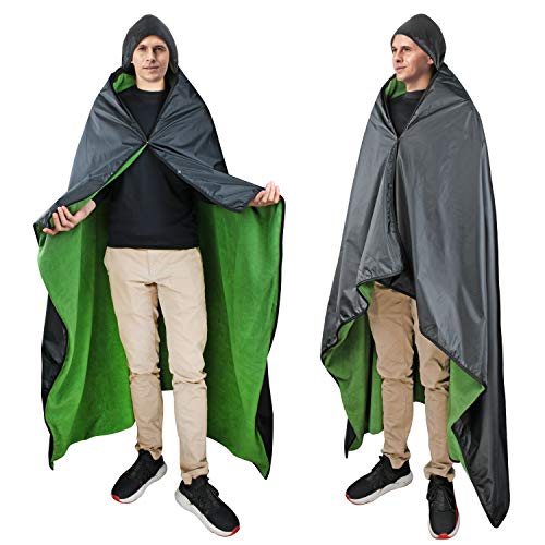 Catalonia Waterproof Stadium Blanket, Windproof Wearable Poncho for Football Sideline & Sports Events for Fans, Portable, Durable Outdoor Blanket for Camping & Tailgating - color: Black / Green