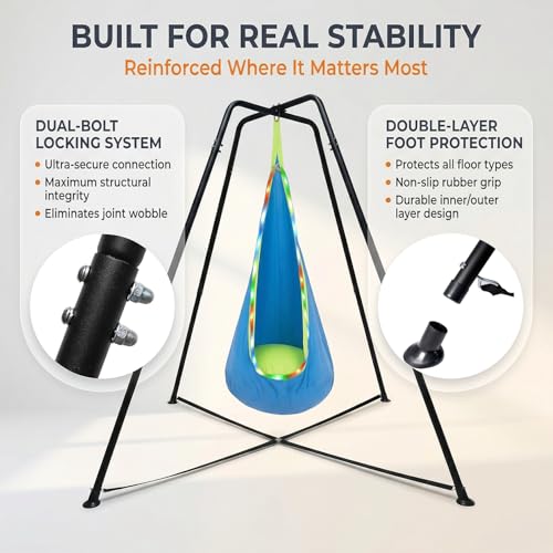 Heavy Duty Swing Frame, 350LBS Metal Swing Stand for Kids & Adults, A-Frame Indoor Outdoor Swing Stand with Dual-Bolt Locking System, Double-Layer Anti-Slip Feet, Fits for Most Swings