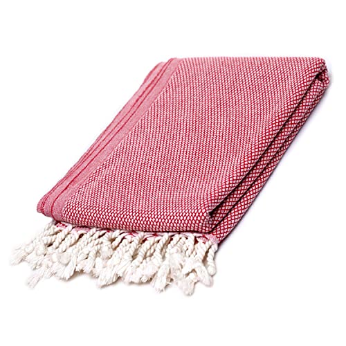 ATANI 69x35 in Oversized Turkish Beach Towel Set with Tote Bag – Quick-Dry 100% Turkish Cotton Peshtemal, Sand-Resistant, Lightweight for Shower, Travel, Pool, Yoga (Red) - color: Red + Bag, size: 35 inc x 69 inc