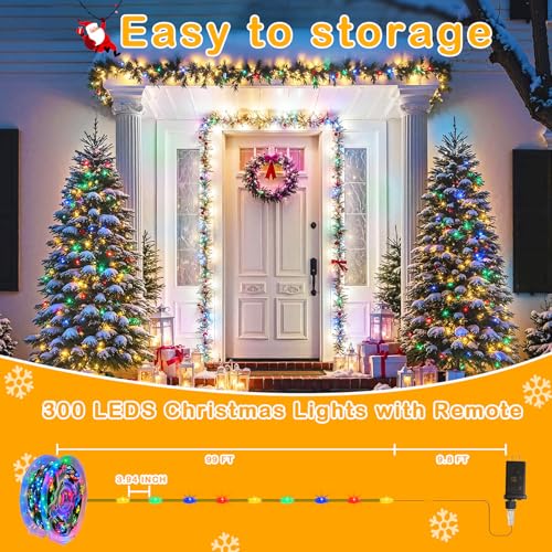 Decute 300LED Christmas Tree Lights Fairy String Light 99FT Green Copper Wire Warm White and Multicolor Dimmable with Remote, UL Cerficated Twinkle Lights for Party Wedding Indoor Outdoor Decor - color: Warm White + Multicolor, size: 300LED